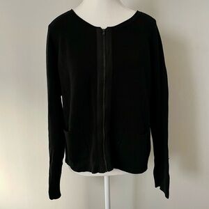 Eileen Fisher Knit Silk and Cotton Full Zip Jacket Sweater Black Size Large